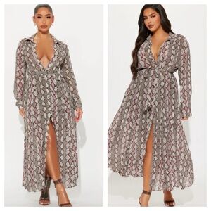Fashion Nova Zara Chiffon Midi Shirt Dress - Grey/combo NWT size S
